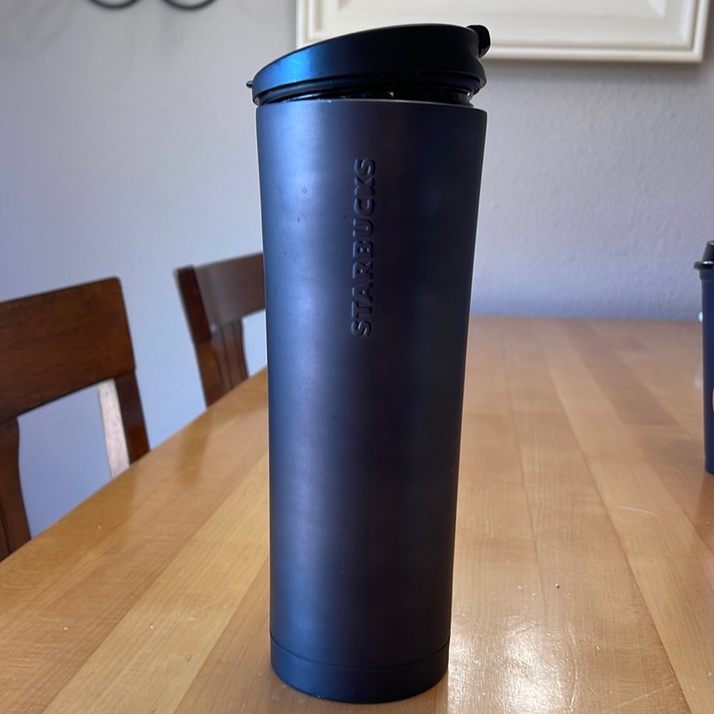 Black metal Starbucks cup
